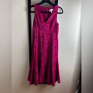 Anthropologie Moulinette Soeurs Fuchsia jacquard Lace Midi Dress deep v-neck